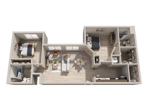 Floor plan for 2 beds, 2 baths, 1125 sqft